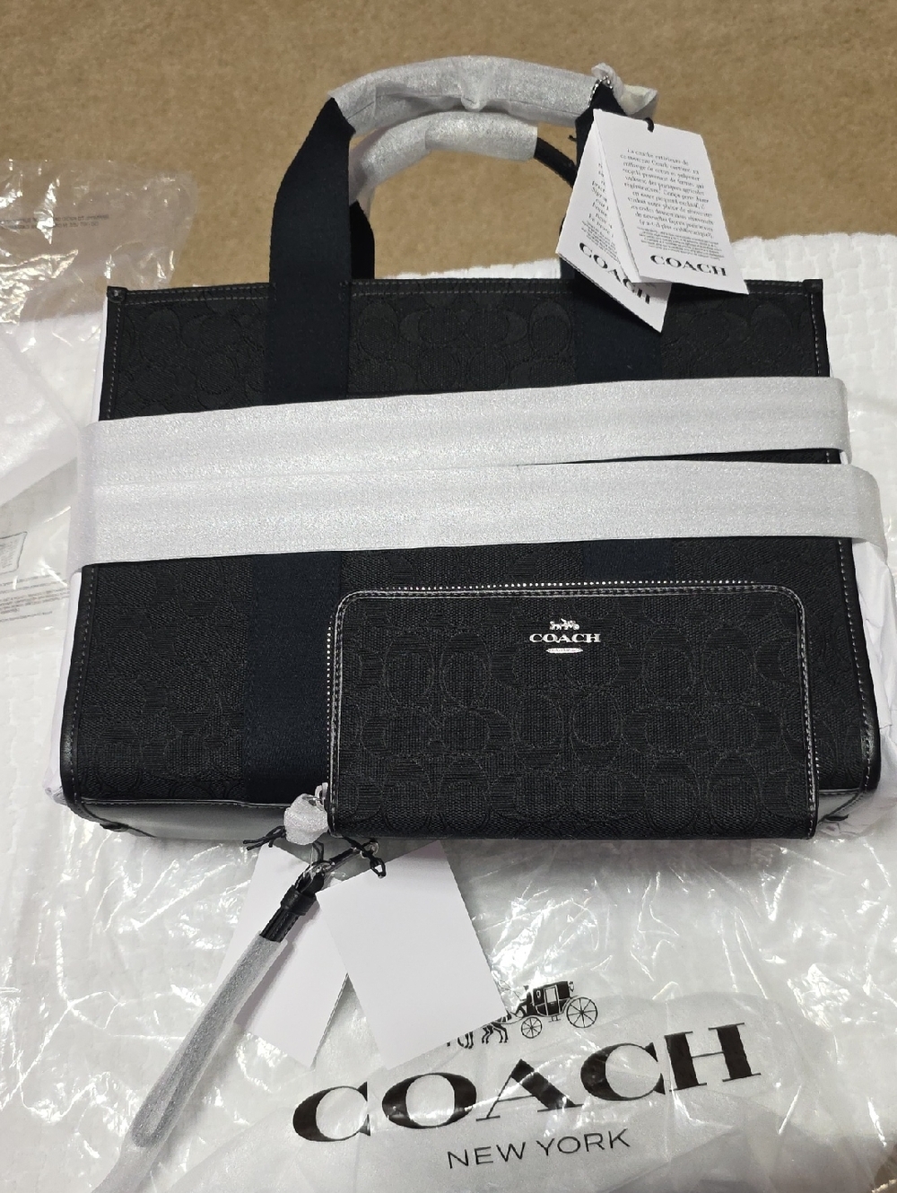 Coach Black Signature Tote with Zip Wallet